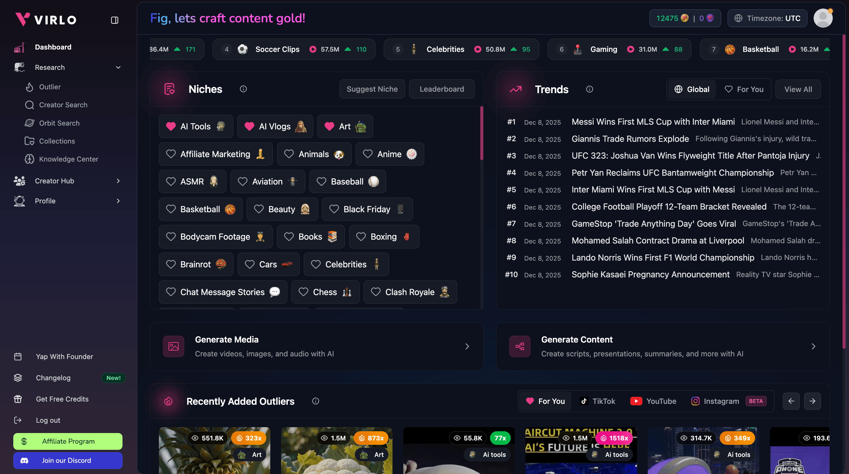 Virlo Dashboard Demo