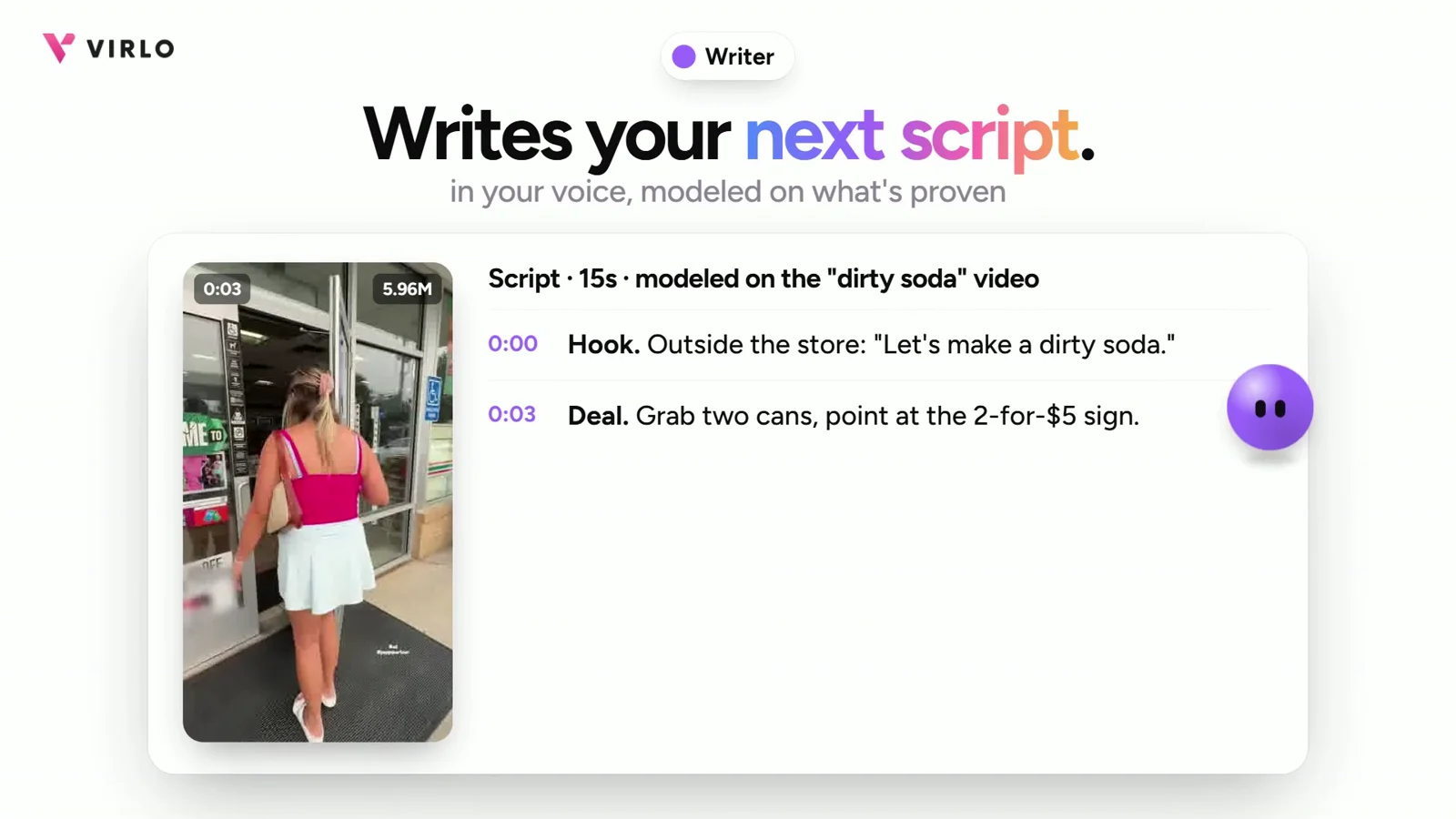 Writer: writes your next script, in your voice