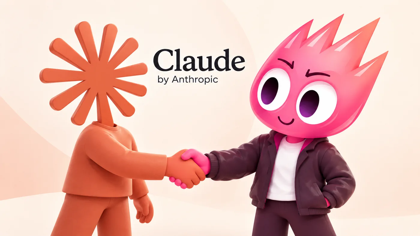 Claude and the Virlo mascot shaking hands