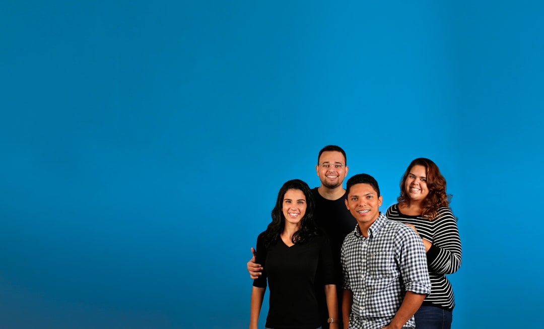 family photo with blue background